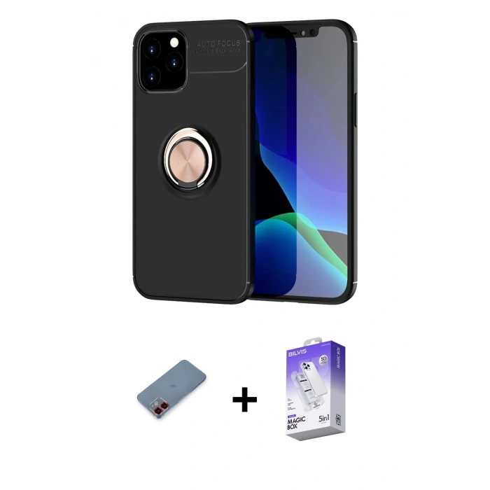 MARSİLYAN™- iPhone 12 Kılıf Yankı Form Prime - Siyah Bilvis 5in1 3D Magic Cam Ekran Koruyucu + Metal Kamera Lens Koruma Cam - KI