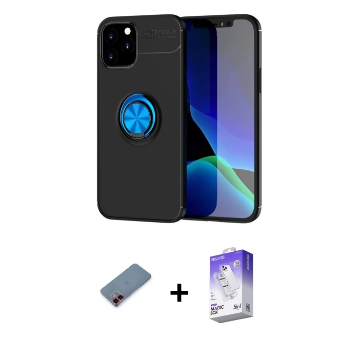 MARSİLYAN™- iPhone 12 Kılıf Yankı Form Prime - Siyah Bilvis 5in1 3D Magic Cam Ekran Koruyucu + Metal Kamera Lens Koruma Cam - KI