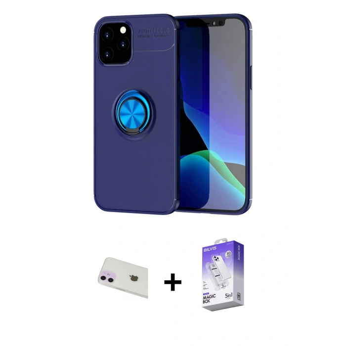MARSİLYAN™- iPhone 12 Kılıf Yankı Form Prime - Siyah Bilvis 5in1 3D Magic Cam Ekran Koruyucu + Rainbow Kamera Lens Koruma Cam - MR