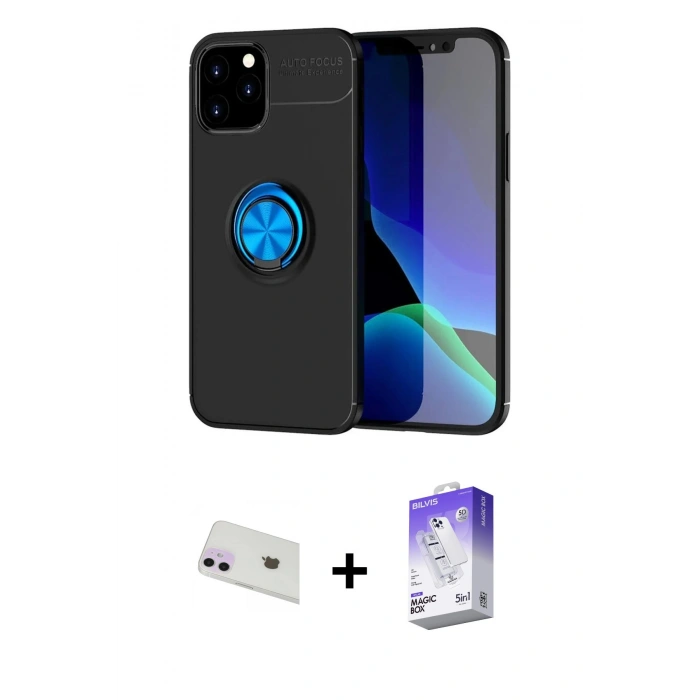 MARSİLYAN™- iPhone 12 Kılıf Yankı Form Prime - Siyah Bilvis 5in1 3D Magic Cam Ekran Koruyucu + Rainbow Kamera Lens Koruma Cam - MR