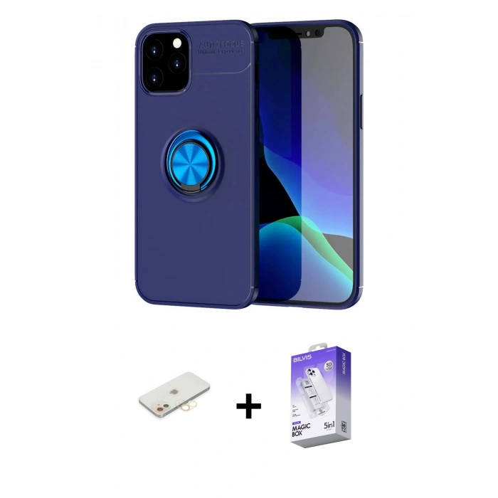 MARSİLYAN™- iPhone 12 Kılıf Yankı Form Prime - Siyah Bilvis 5in1 3D Magic Cam Ekran Koruyucu + Renkli Kamera Lens Koruma Cam - SI