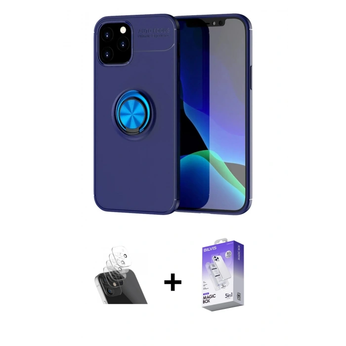 MARSİLYAN™- iPhone 12 Kılıf Yankı Form Prime - Siyah Bilvis 5in1 3D Magic Cam Ekran Koruyucu + Kamera Lens Koruma Cam - SF