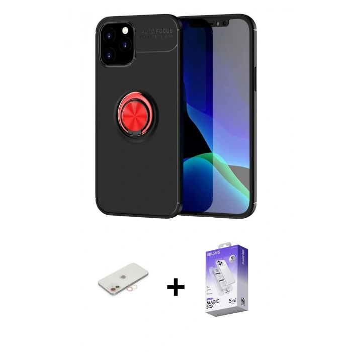 MARSİLYAN™- iPhone 12 Kılıf Yankı Form Prime - Siyah Bilvis 5in1 3D Magic Cam Ekran Koruyucu + Renkli Kamera Lens Koruma Cam - YL