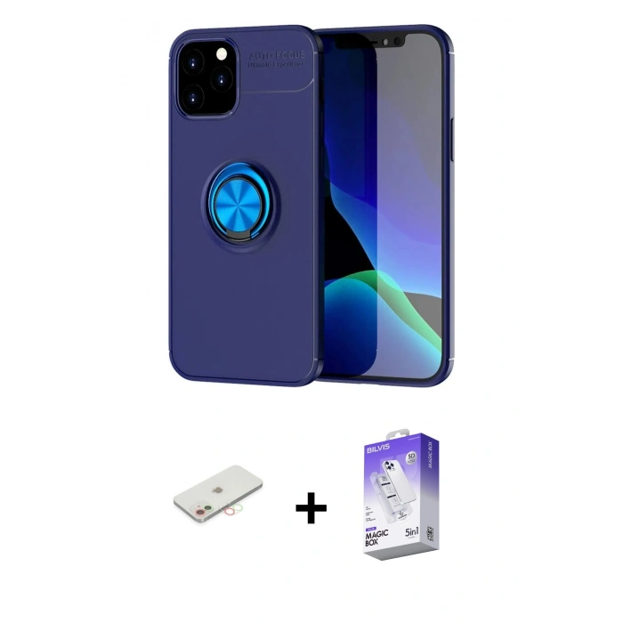 MARSİLYAN™- iPhone 12 Kılıf Yankı Form Prime - Siyah Bilvis 5in1 3D Magic Cam Ekran Koruyucu + Renkli Kamera Lens Koruma Cam - YL