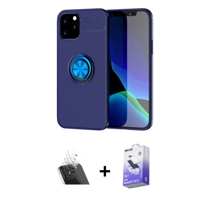 MARSİLYAN™- iPhone 12 Kılıf Yankı Form Prime - Siyah Bilvis 5in1 5D Magic Hayalet Cam Ekran Koruyucu + Kamera Lens Koruma Cam - SF