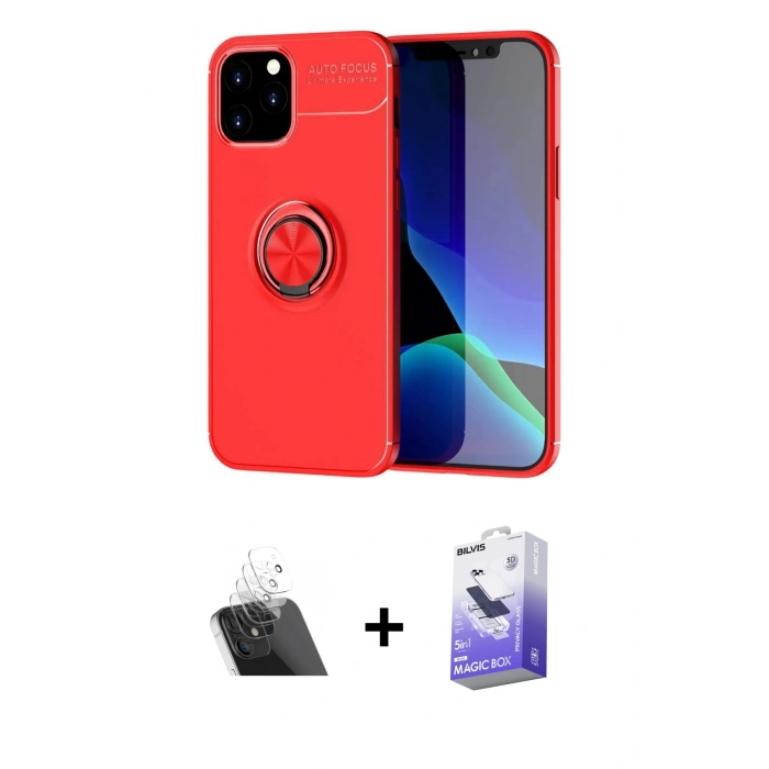 MARSİLYAN™- iPhone 12 Kılıf Yankı Form Prime - Siyah Bilvis 5in1 5D Magic Hayalet Cam Ekran Koruyucu + Kamera Lens Koruma Cam - SF