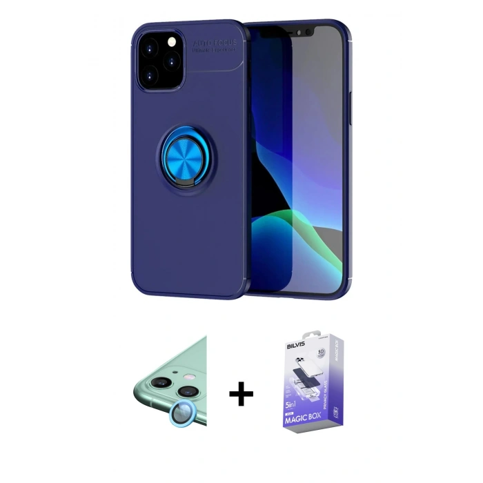 MARSİLYAN™- iPhone 12 Kılıf Yankı Form Prime - Siyah Bilvis 5in1 5D Magic Hayalet Cam Ekran Koruyucu + Raze Metal Kamera Lens - MI