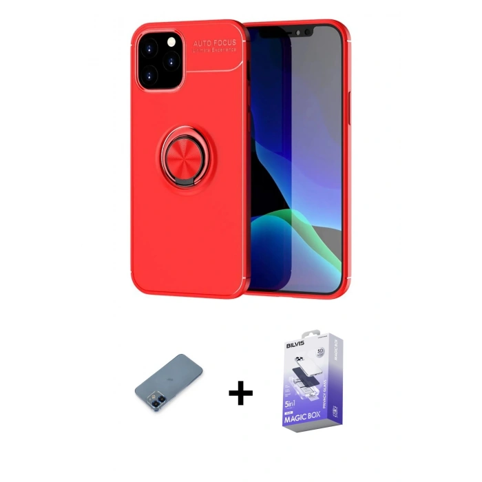 MARSİLYAN™- iPhone 12 Kılıf Yankı Form Prime - Siyah Bilvis 5in1 5D Magic Hayalet Cam Ekran Koruyucu + Metal Kamera Lens Koruma Cam - MI