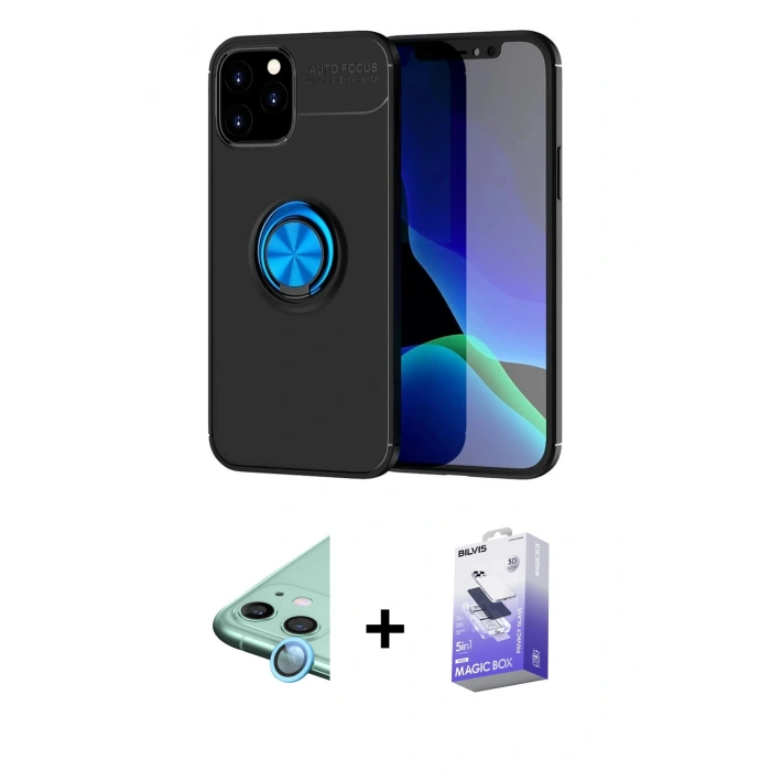 MARSİLYAN™- iPhone 12 Kılıf Yankı Form Prime - Siyah Bilvis 5in1 5D Magic Hayalet Cam Ekran Koruyucu + Raze Metal Kamera Lens - MI