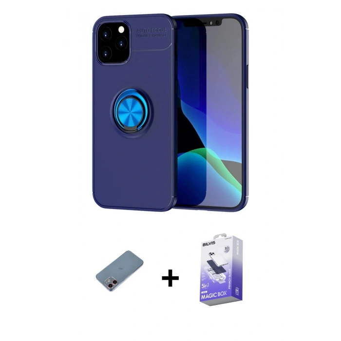 MARSİLYAN™- iPhone 12 Kılıf Yankı Form Prime - Siyah Bilvis 5in1 5D Magic Hayalet Cam Ekran Koruyucu + Shine Kamera Lens Koruma Cam - PE