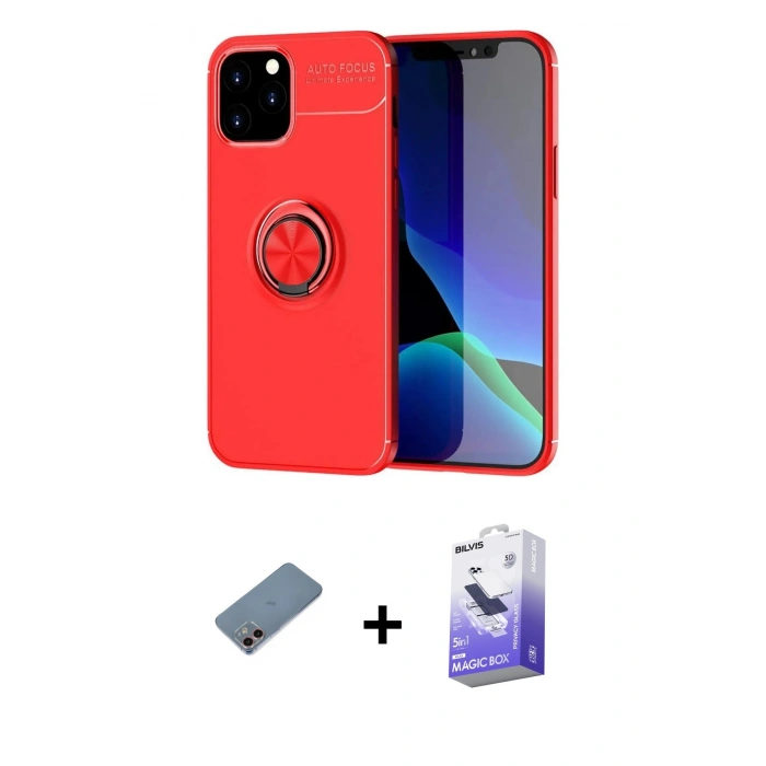 MARSİLYAN™- iPhone 12 Kılıf Yankı Form Prime - Siyah Bilvis 5in1 5D Magic Hayalet Cam Ekran Koruyucu + Shine Kamera Lens Koruma Cam - PE
