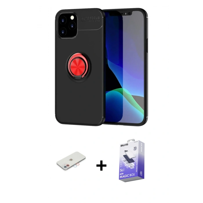 MARSİLYAN™- iPhone 12 Kılıf Yankı Form Prime - Siyah Bilvis 5in1 5D Magic Hayalet Cam Ekran Koruyucu + Renkli Kamera Lens Koruma Cam - PE