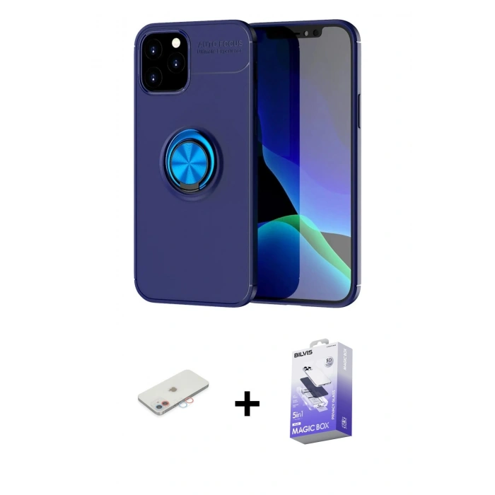MARSİLYAN™- iPhone 12 Kılıf Yankı Form Prime - Siyah Bilvis 5in1 5D Magic Hayalet Cam Ekran Koruyucu + Renkli Kamera Lens Koruma Cam - PE