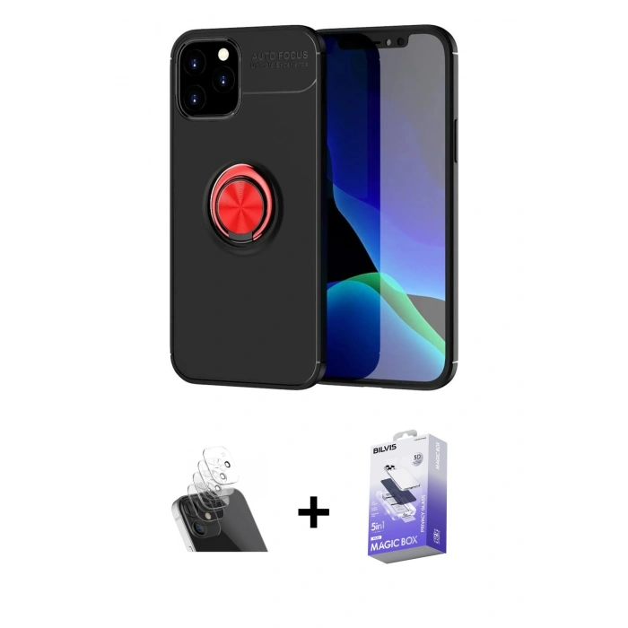 MARSİLYAN™- iPhone 12 Kılıf Yankı Form Prime - Siyah Bilvis 5in1 5D Magic Hayalet Cam Ekran Koruyucu + Şeffaf Kamera Lens Koruma Cam