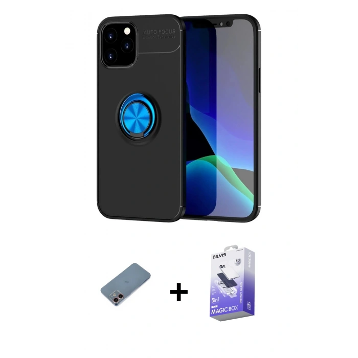MARSİLYAN™- iPhone 12 Kılıf Yankı Form Prime - Siyah Bilvis 5in1 5D Magic Hayalet Cam Ekran Koruyucu + Shine Kamera Lens Koruma Cam - PE