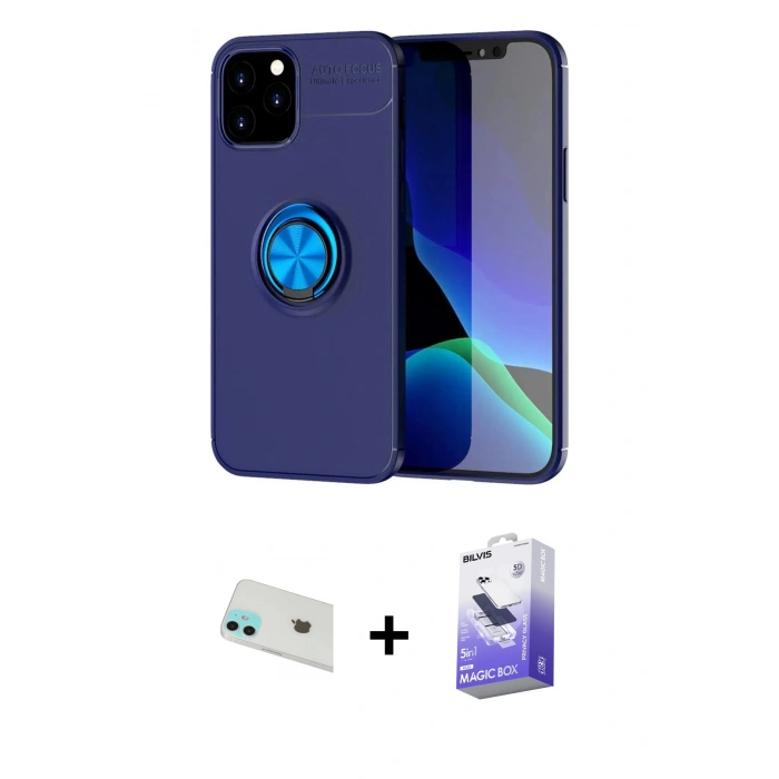 MARSİLYAN™- iPhone 12 Kılıf Yankı Form Prime - Siyah Bilvis 5in1 5D Magic Hayalet Cam Ekran Koruyucu + Rainbow Kamera Lens Koruma Cam - YL