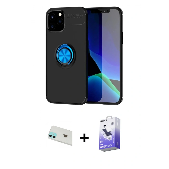 MARSİLYAN™- iPhone 12 Kılıf Yankı Form Prime - Siyah Bilvis 5in1 5D Magic Hayalet Cam Ekran Koruyucu + Rainbow Kamera Lens Koruma Cam - YL