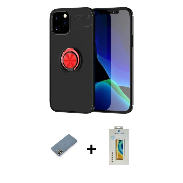 MARSİLYAN™- iPhone 12 Kılıf Yankı Form Prime - Siyah Polymer Nano Ekran Koruyucu + Metal Kamera Lens Koruma Cam - GD