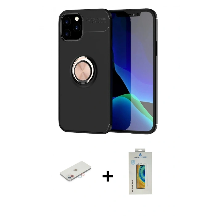 MARSİLYAN™- iPhone 12 Kılıf Yankı Form Prime - Siyah Polymer Nano Ekran Koruyucu + Renkli Kamera Lens Koruma Cam - PE