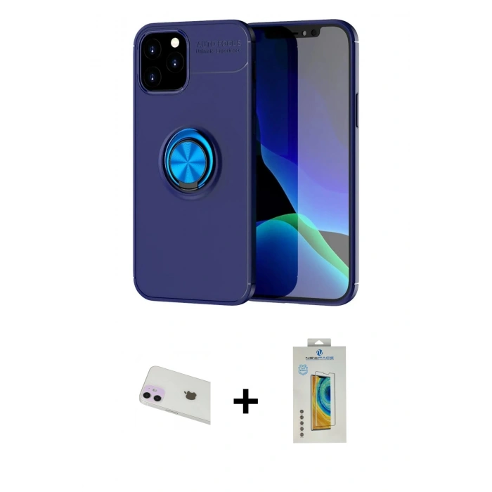MARSİLYAN™- iPhone 12 Kılıf Yankı Form Prime - Siyah Polymer Nano Ekran Koruyucu + Rainbow Kamera Lens Koruma Cam - MR