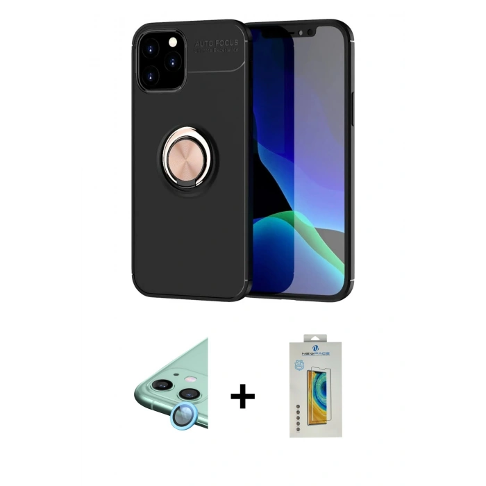 MARSİLYAN™- iPhone 12 Kılıf Yankı Form Prime - Siyah Polymer Nano Ekran Koruyucu + Raze Metal Kamera Lens - MI