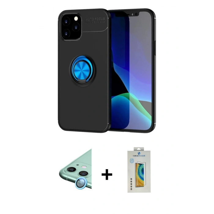 MARSİLYAN™- iPhone 12 Kılıf Yankı Form Prime - Siyah Polymer Nano Ekran Koruyucu + Raze Metal Kamera Lens - MI