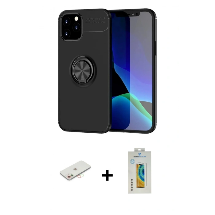 MARSİLYAN™- iPhone 12 Kılıf Yankı Form Prime - Siyah Polymer Nano Ekran Koruyucu + Renkli Kamera Lens Koruma Cam - YL