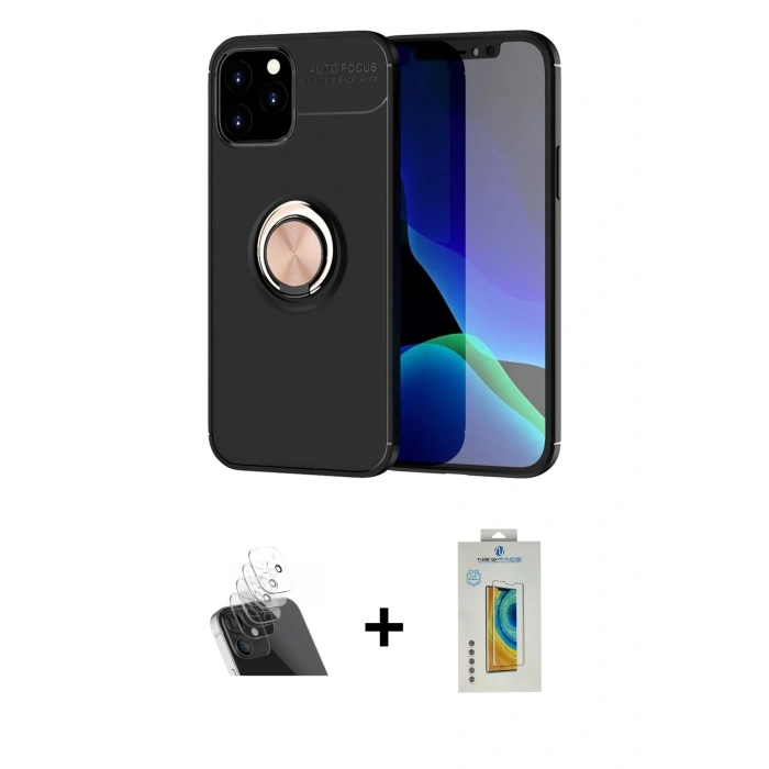 MARSİLYAN™- iPhone 12 Kılıf Yankı Form Prime - Siyah Polymer Nano Ekran Koruyucu + Kamera Lens Koruma Cam - SF