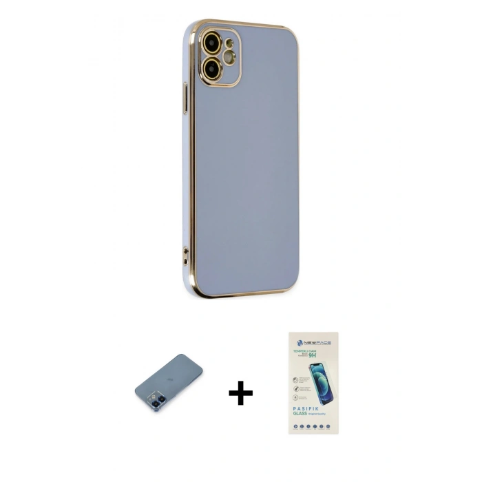 MARSİLYAN™- iPhone 12 Kılıf Yankı Serisi - Şeffaf Pasifik Cam Ekran Koruyucu + Metal Kamera Lens Koruma Cam - MI