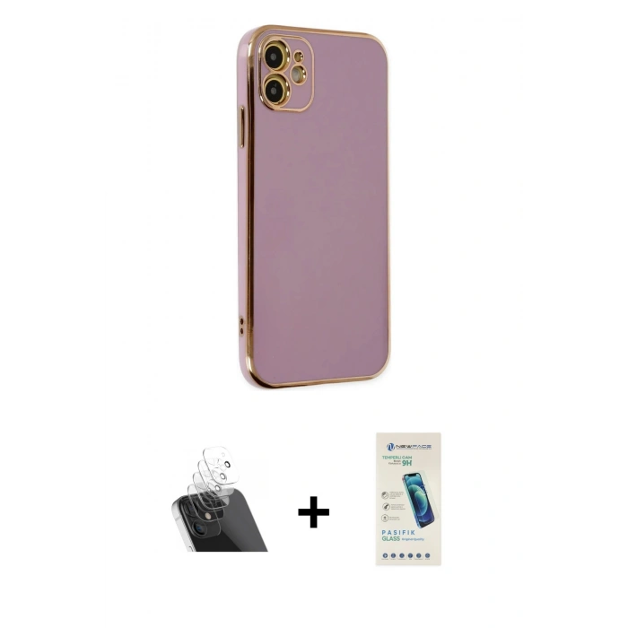 MARSİLYAN™- iPhone 12 Kılıf Yankı Serisi - Şeffaf Pasifik Cam Ekran Koruyucu + Kamera Lens Koruma Cam - SF