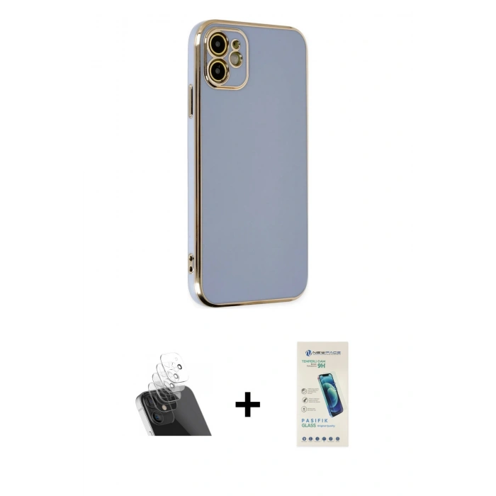 MARSİLYAN™- iPhone 12 Kılıf Yankı Serisi - Şeffaf Pasifik Cam Ekran Koruyucu + Kamera Lens Koruma Cam - SF