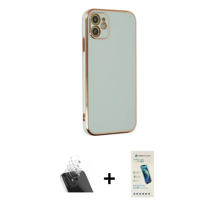 MARSİLYAN™- iPhone 12 Kılıf Yankı Serisi - Şeffaf Pasifik Cam Ekran Koruyucu + Kamera Lens Koruma Cam - SF