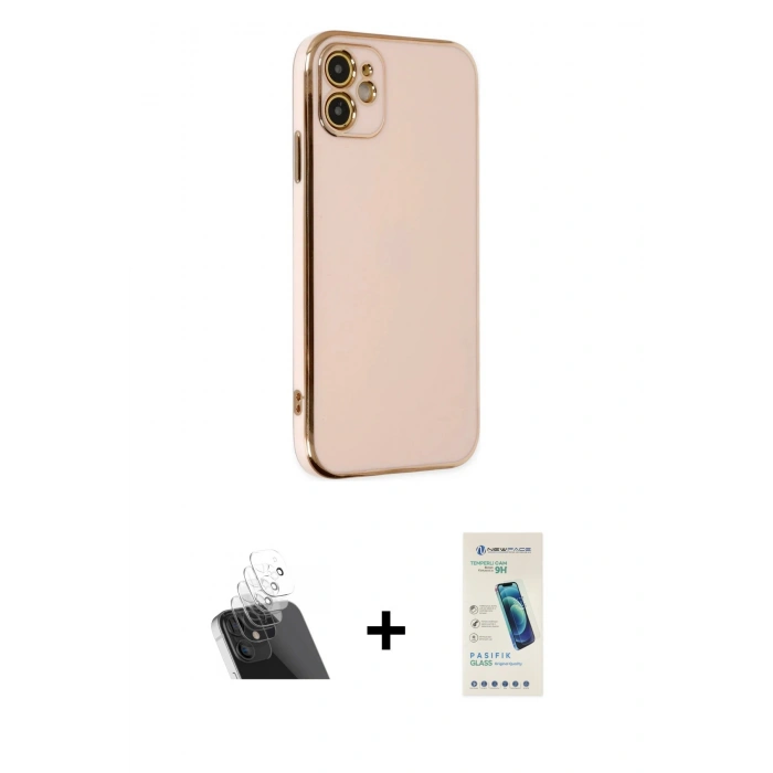 MARSİLYAN™- iPhone 12 Kılıf Yankı Serisi - Şeffaf Pasifik Cam Ekran Koruyucu + Kamera Lens Koruma Cam - SF