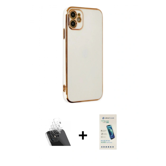 MARSİLYAN™- iPhone 12 Kılıf Yankı Serisi - Şeffaf Pasifik Cam Ekran Koruyucu + Kamera Lens Koruma Cam - SF