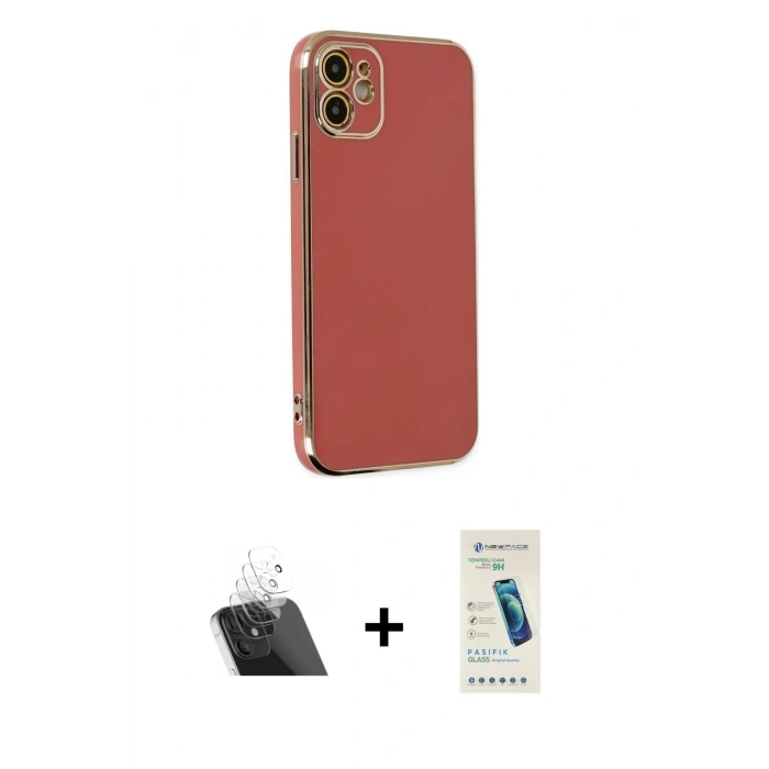 MARSİLYAN™- iPhone 12 Kılıf Yankı Serisi - Şeffaf Pasifik Cam Ekran Koruyucu + Kamera Lens Koruma Cam - SF
