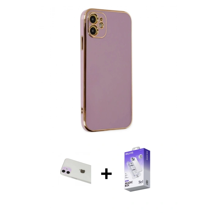 MARSİLYAN™- iPhone 12 Kılıf Yankı Serisi - Siyah Bilvis 5in1 3D Magic Cam Ekran Koruyucu + Rainbow Kamera Lens Koruma Cam - MR