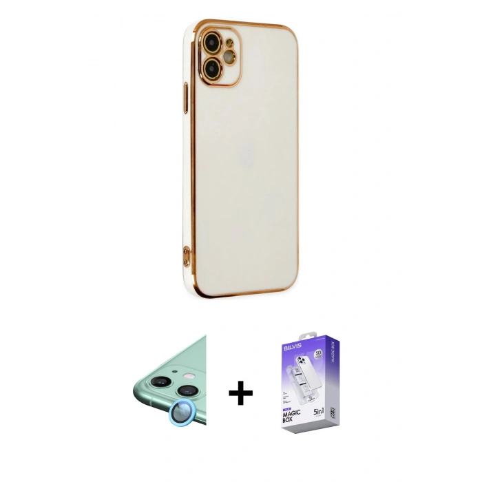MARSİLYAN™- iPhone 12 Kılıf Yankı Serisi - Siyah Bilvis 5in1 3D Magic Cam Ekran Koruyucu + Raze Metal Kamera Lens - MI
