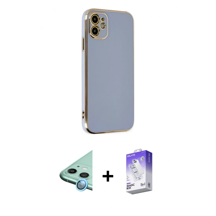 MARSİLYAN™- iPhone 12 Kılıf Yankı Serisi - Siyah Bilvis 5in1 3D Magic Cam Ekran Koruyucu + Raze Metal Kamera Lens - MI