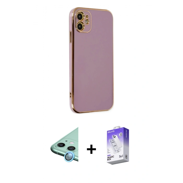 MARSİLYAN™- iPhone 12 Kılıf Yankı Serisi - Siyah Bilvis 5in1 3D Magic Cam Ekran Koruyucu + Raze Metal Kamera Lens - MI