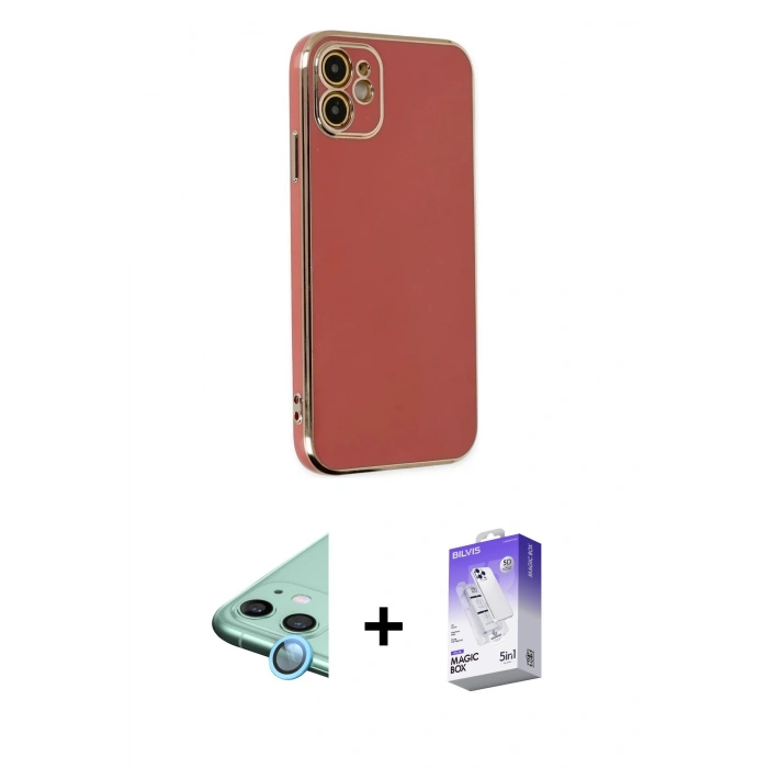MARSİLYAN™- iPhone 12 Kılıf Yankı Serisi - Siyah Bilvis 5in1 3D Magic Cam Ekran Koruyucu + Raze Metal Kamera Lens - MI