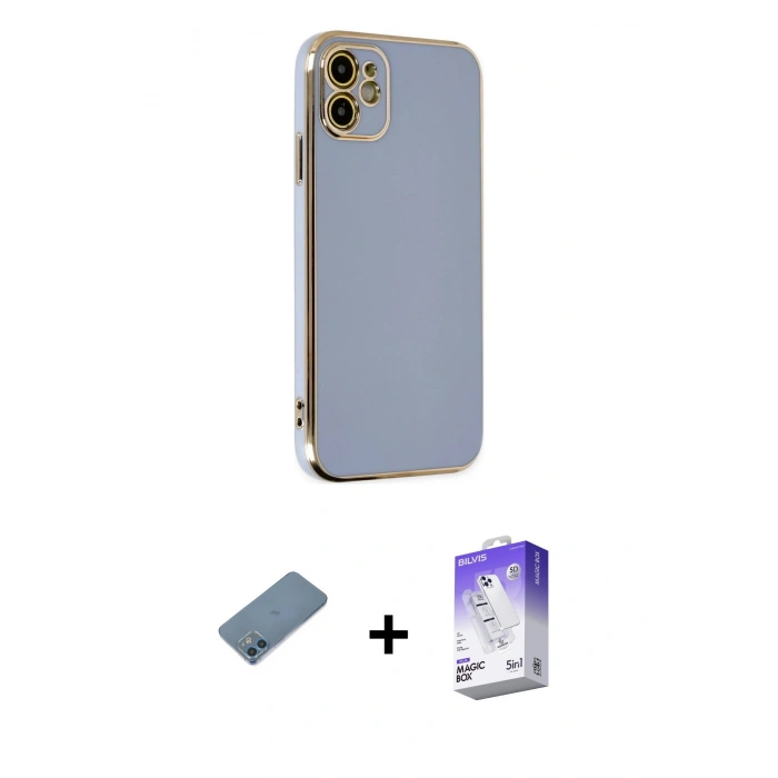 MARSİLYAN™- iPhone 12 Kılıf Yankı Serisi - Siyah Bilvis 5in1 3D Magic Cam Ekran Koruyucu + Shine Kamera Lens Koruma Cam - MI