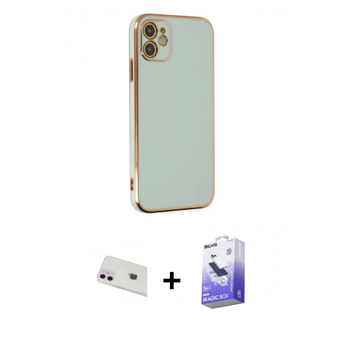 MARSİLYAN™- iPhone 12 Kılıf Yankı Serisi - Siyah Bilvis 5in1 5D Magic Hayalet Cam Ekran Koruyucu + Rainbow Kamera Lens Koruma Cam - MR