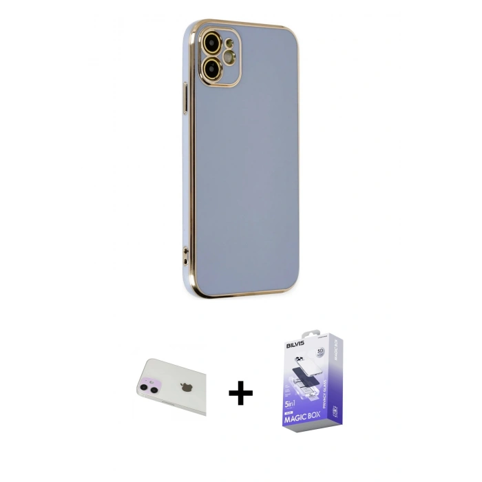 MARSİLYAN™- iPhone 12 Kılıf Yankı Serisi - Siyah Bilvis 5in1 5D Magic Hayalet Cam Ekran Koruyucu + Rainbow Kamera Lens Koruma Cam - MR