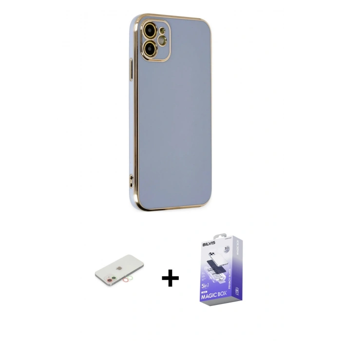 MARSİLYAN™- iPhone 12 Kılıf Yankı Serisi - Siyah Bilvis 5in1 5D Magic Hayalet Cam Ekran Koruyucu + Renkli Kamera Lens Koruma Cam - YL