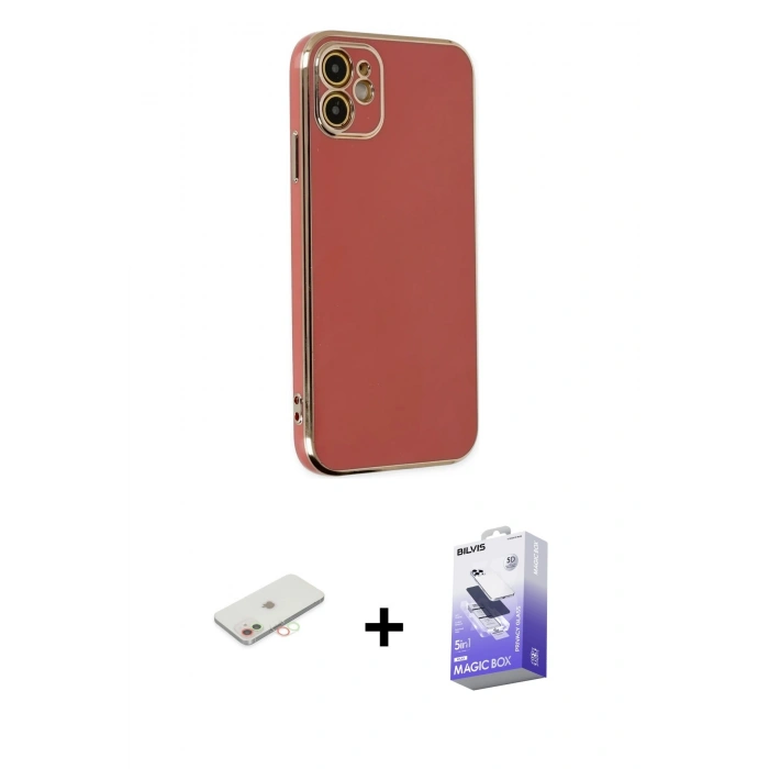MARSİLYAN™- iPhone 12 Kılıf Yankı Serisi - Siyah Bilvis 5in1 5D Magic Hayalet Cam Ekran Koruyucu + Renkli Kamera Lens Koruma Cam - YL