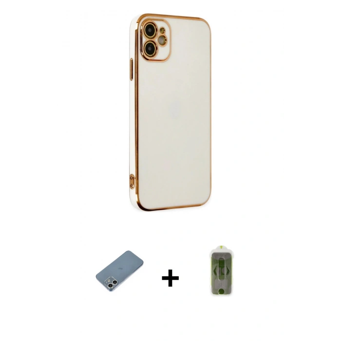 MARSİLYAN™- iPhone 12 Kılıf Yankı Serisi - Siyah Joko Magic 5D Hayalet Cam + Gümüş Shine Kamera Lens Koruma Cam