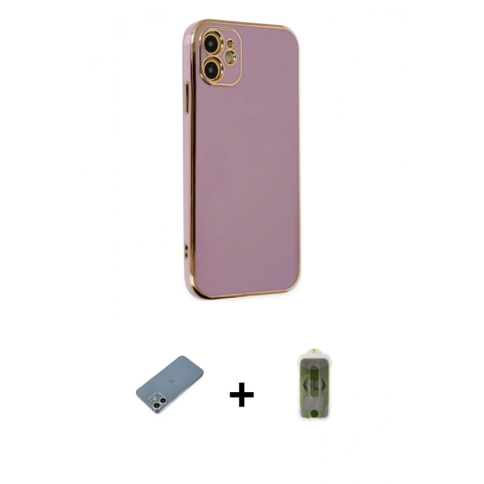 MARSİLYAN™- iPhone 12 Kılıf Yankı Serisi - Siyah Joko Magic 5D Hayalet Cam + Gümüş Shine Kamera Lens Koruma Cam
