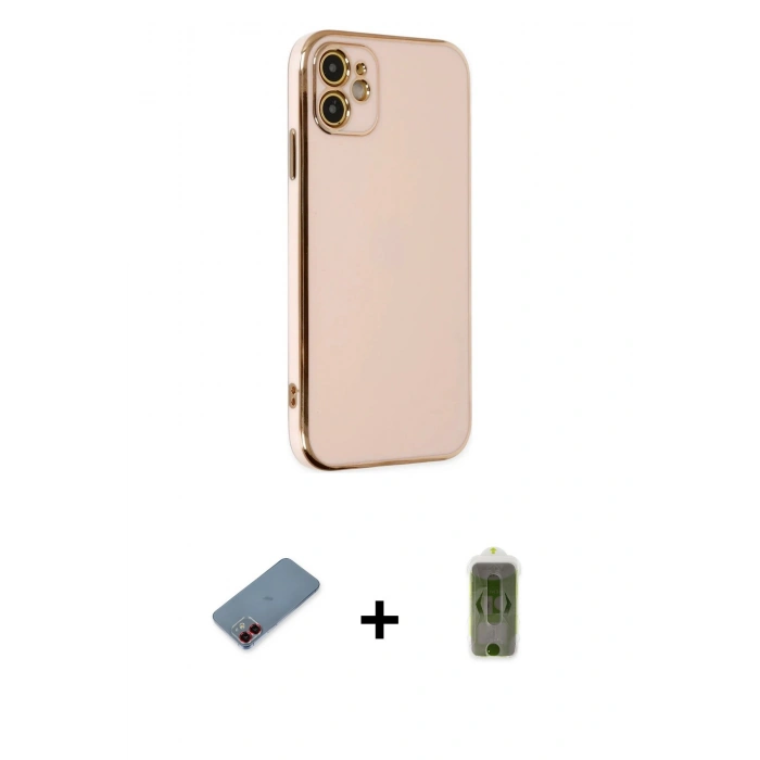 MARSİLYAN™- iPhone 12 Kılıf Yankı Serisi - Siyah Joko Magic 5D Hayalet Cam + Metal Kamera Lens Koruma Cam - KI