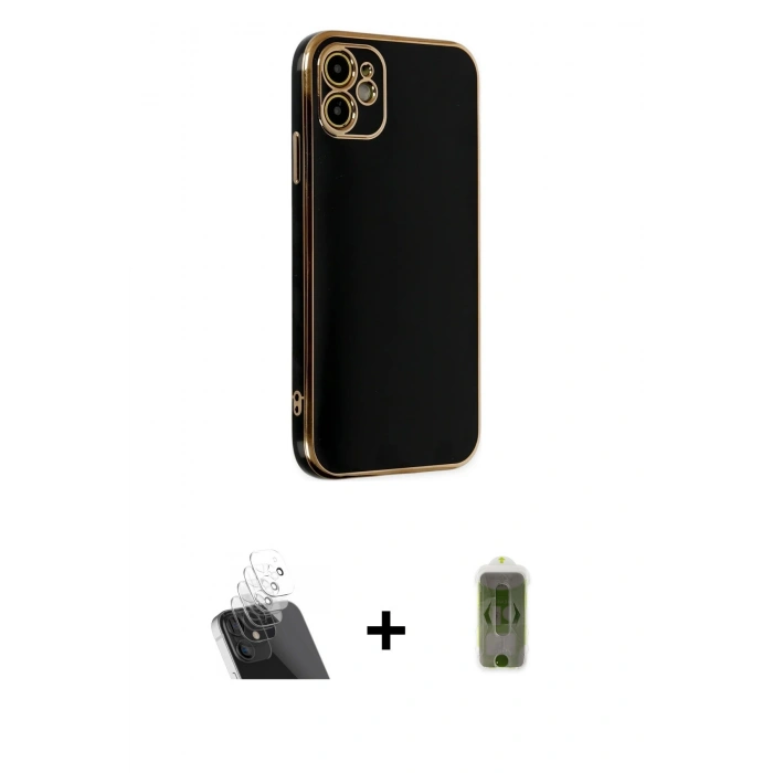 MARSİLYAN™- iPhone 12 Kılıf Yankı Serisi - Siyah Joko Magic 5D Hayalet Cam + Kamera Lens Koruma Cam - SF