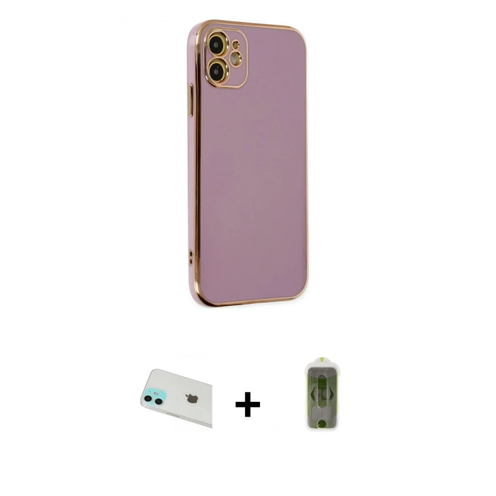 MARSİLYAN™- iPhone 12 Kılıf Yankı Serisi - Siyah Joko Magic 5D Hayalet Cam + Rainbow Kamera Lens Koruma Cam - YL